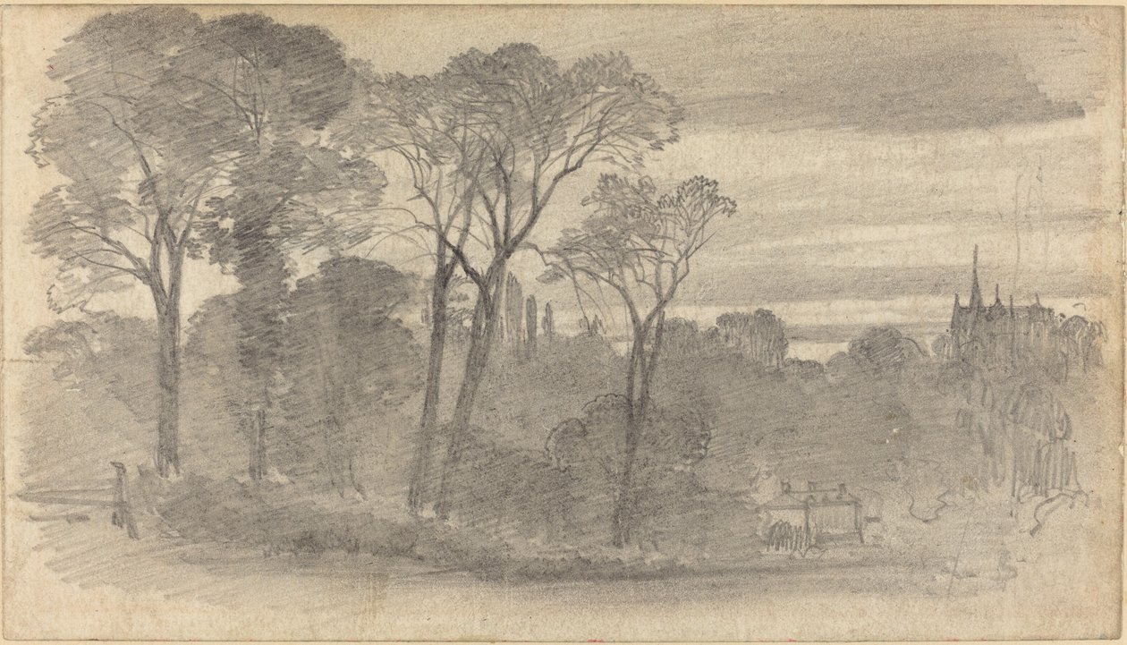 Uma paisagem noturna com uma catedral distante de Myles Birket Foster