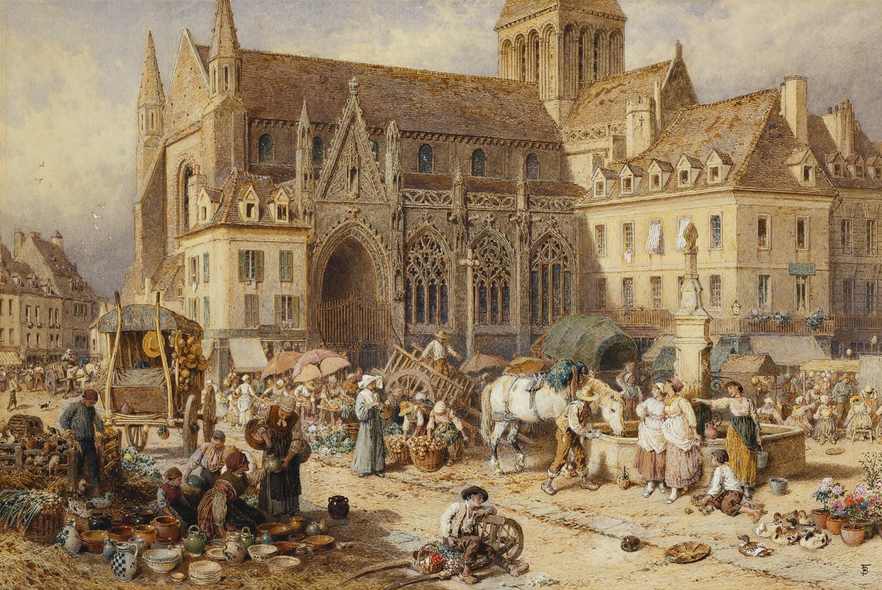 Na Gervaise, Falaise: Dia do Mercado, de Myles Birket Foster