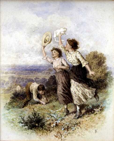 Apanhar borboletas (aguarela sobre papel) de Myles Birket Foster