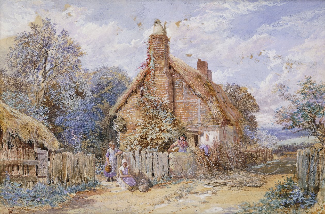 Crianças em uma cabana em Chiddingfold, de Myles Birket Foster