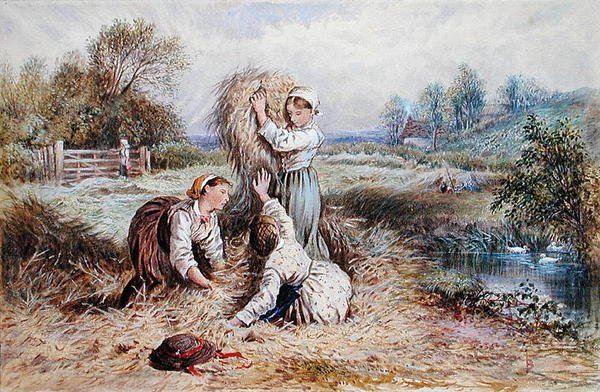 Crianças brincando em um prado (aquarela sobre papel) de Myles Birket Foster