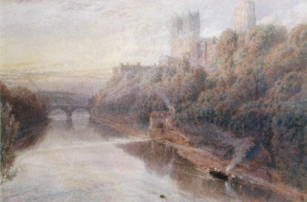 Castelo de Durham (aguarela sobre papel) de Myles Birket Foster