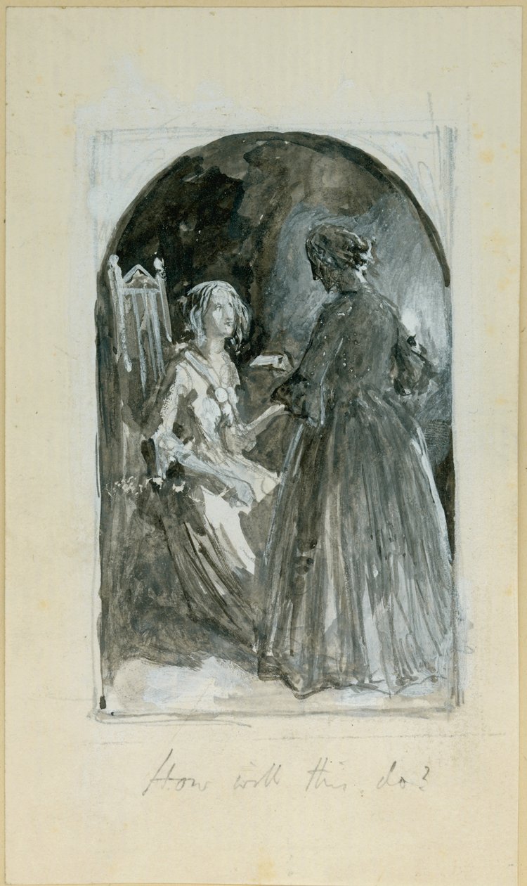 &39;Emma tirando o boleto da mão dura de Madelaine&39; (bc, lápis e wc no papel) de Myles Birket Foster