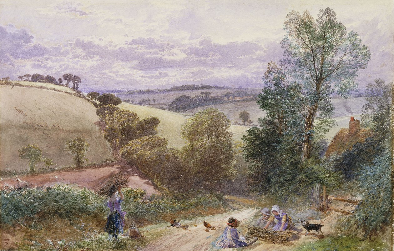Números Recolhendo Galhos por uma Estrada de Myles Birket Foster