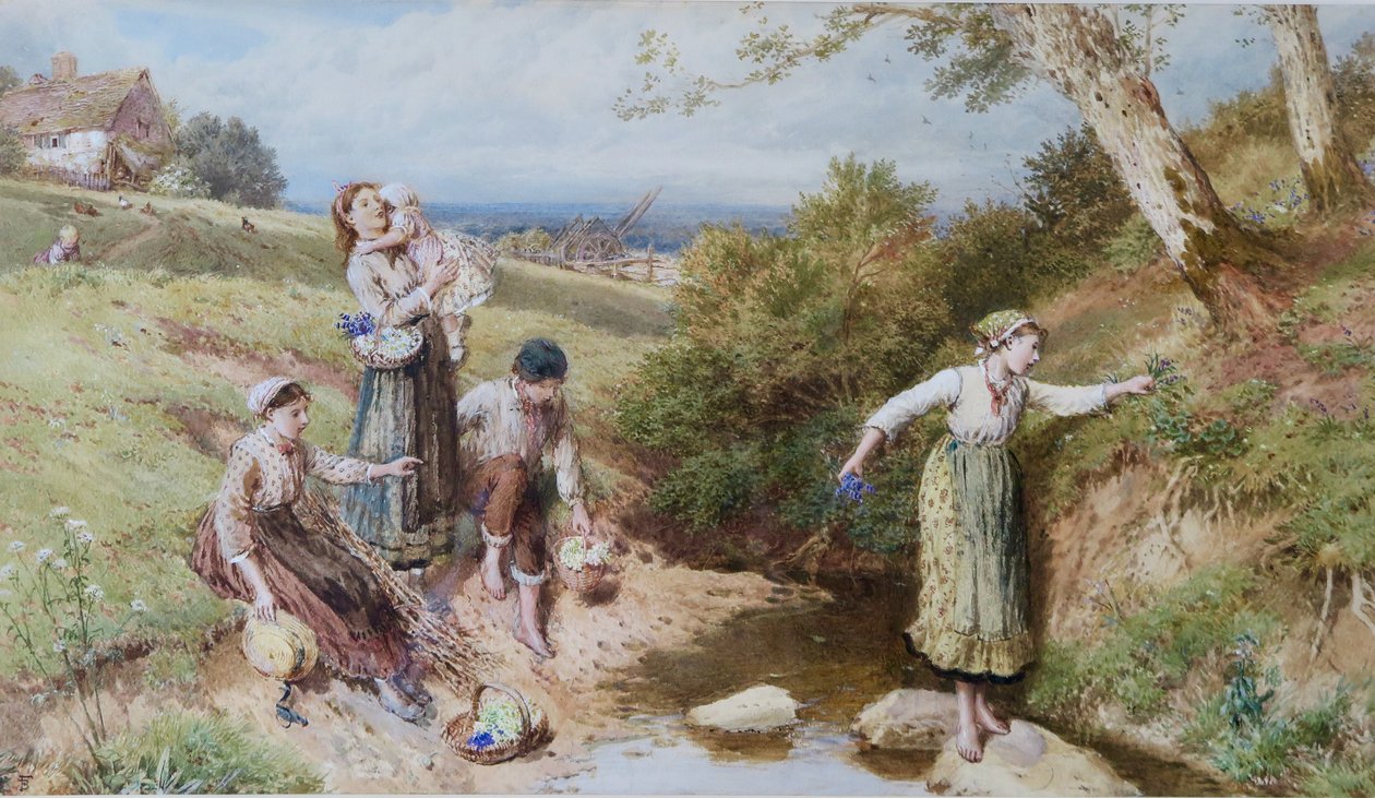 Apanhar prímulas e flores de primavera de Myles Birket Foster