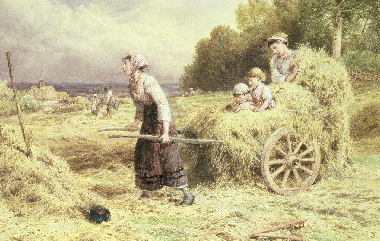 Hora do feno, c.1860 (aguarela e cor de corpo sobre papel) de Myles Birket Foster