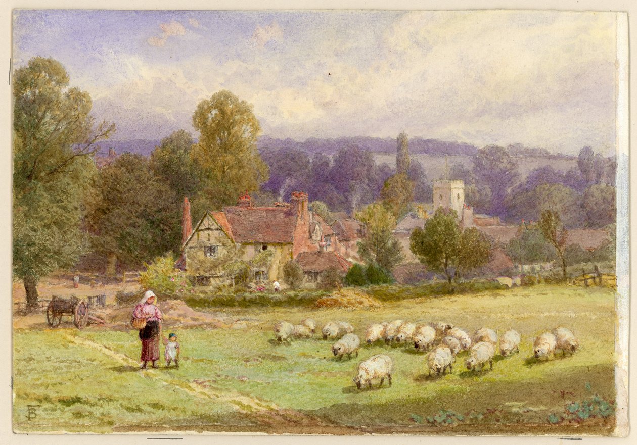 Casa de Milton em Chalfont St Giles, Bucks (bodycolour) de Myles Birket Foster