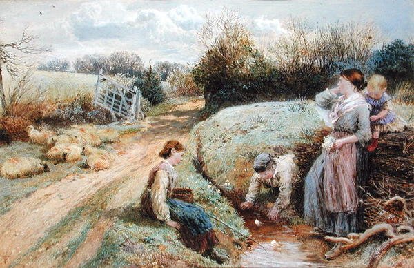 Barcos de brinquedo à vela na correnteza de Myles Birket Foster