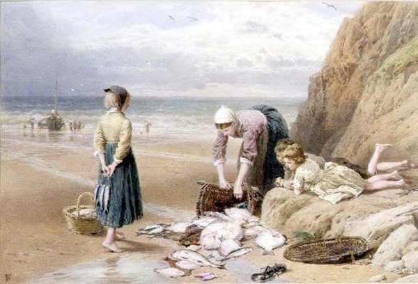 Os filhos do pescador (aguarela e guache) de Myles Birket Foster