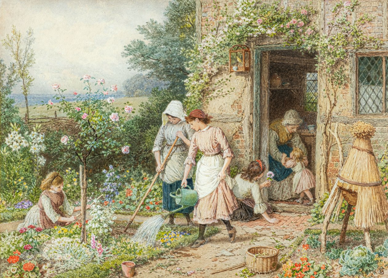 Os pequenos jardineiros (aguarela) de Myles Birket Foster