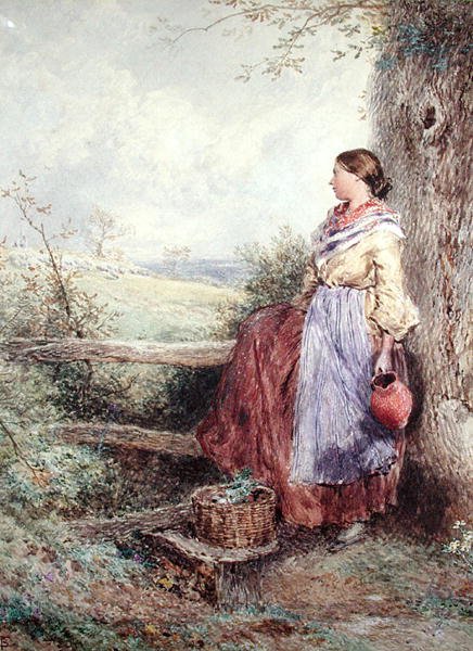 A Dama de Leite (aquarela e cor de corpo sobre papel) de Myles Birket Foster