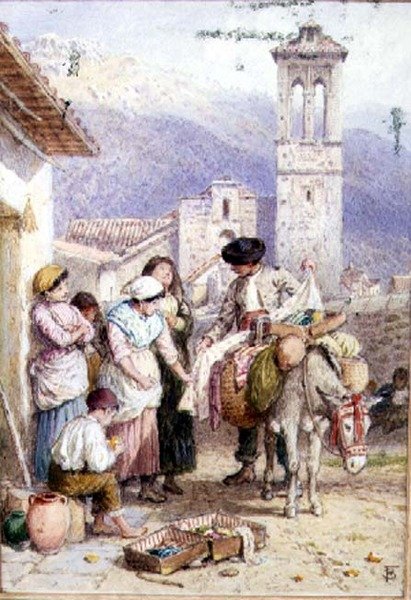 O Pedlar (aguarela) de Myles Birket Foster