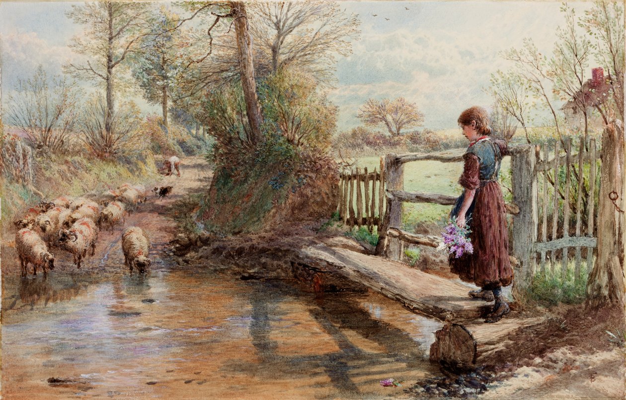 Vista em Surrey, cerca de 1863-1890 (Aguarela e guache) de Myles Birket Foster