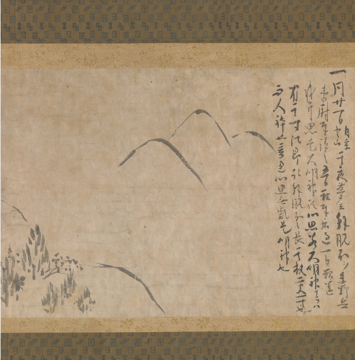 Seção do Diário dos Sonhos Yume no ki com um Esboço de Montanhas, ca. 1203-10. de Myoe Koben
