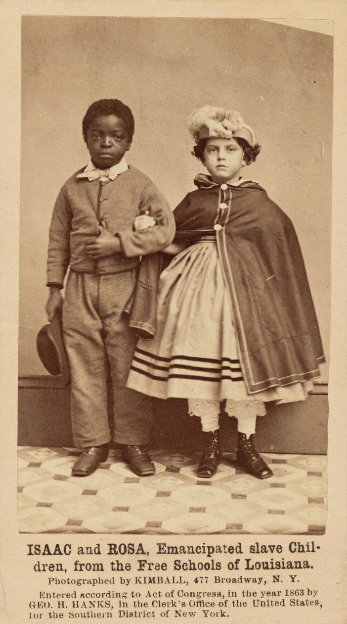Isaac e Rosa, crianças escravas emancipadas, das escolas livres do Louisiana, 1863-1864 (foto) de Myron H. Kimball