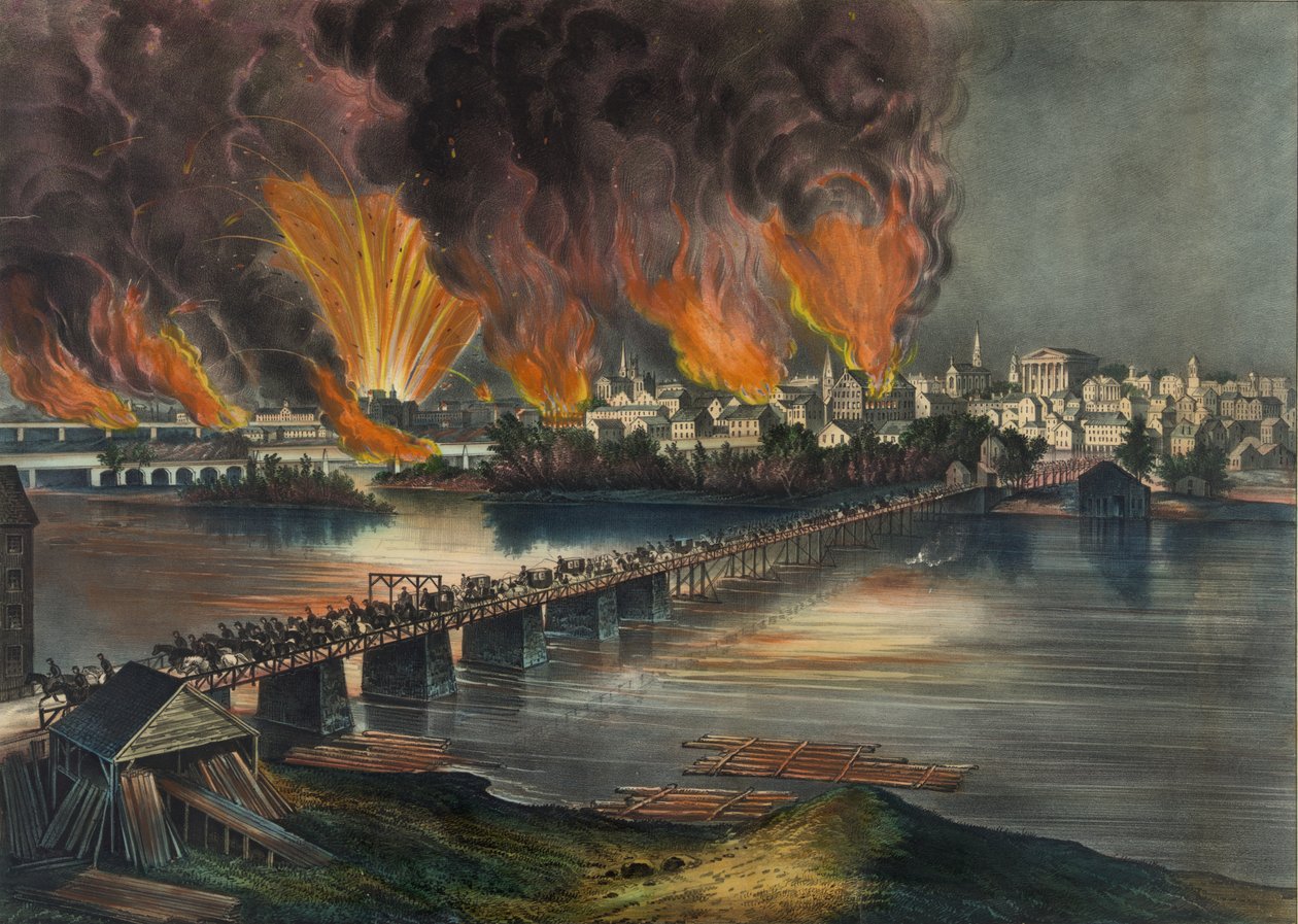 A queda de Richmond, na Virgínia, na noite de 2 de abril de 1865 de Nathaniel Currier
