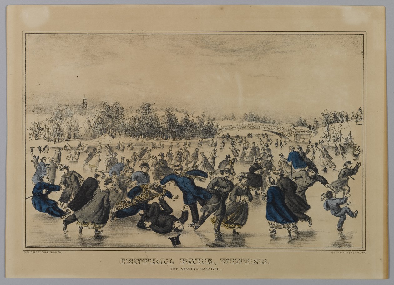 Central Park, inverno. O Carnaval De Patinação. (lito colorido à mão) de N. and Ives, J.M. Currier