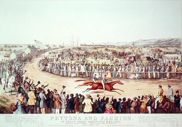 Peytona e Fashion em seu grande jogo por US $ 20 000, 1845 de N. and Ives, J.M. Currier