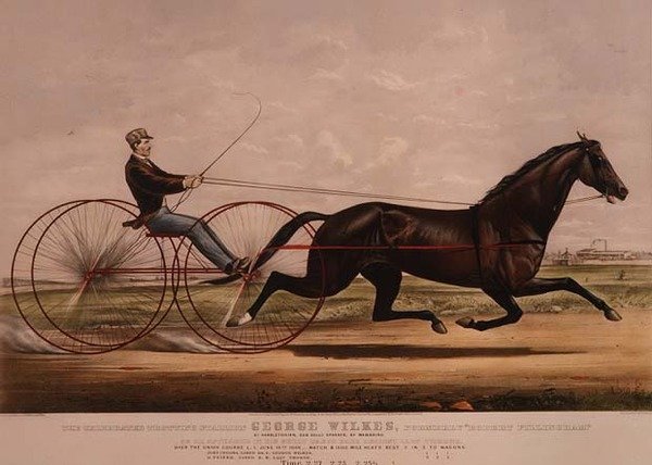 O famoso garanhão trote George Wilkes, como ele apareceu em sua grande corrida de carroças contra Lady Thorne, 14 de junho de 1866, de N. and Ives, J.M. Currier