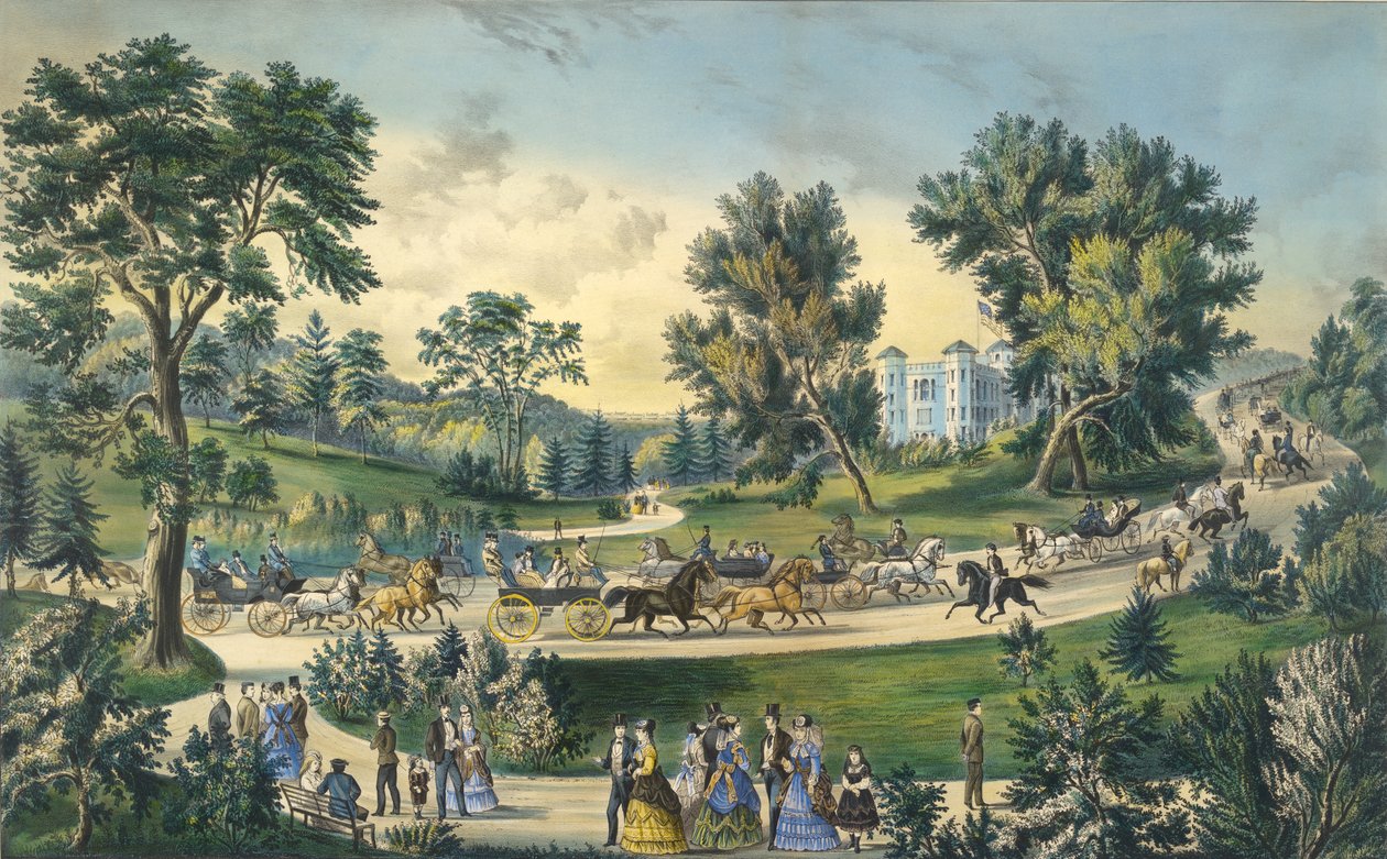 The Grand Drive, Central Park, Nova York, 1869 de N. and Ives, J.M. Currier