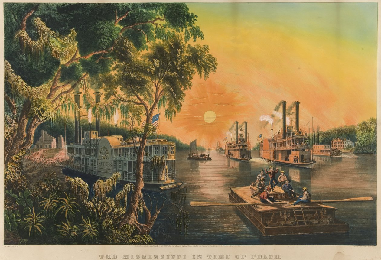 O Mississippi em tempo de paz, 1865 de N. and Ives, J.M. Currier