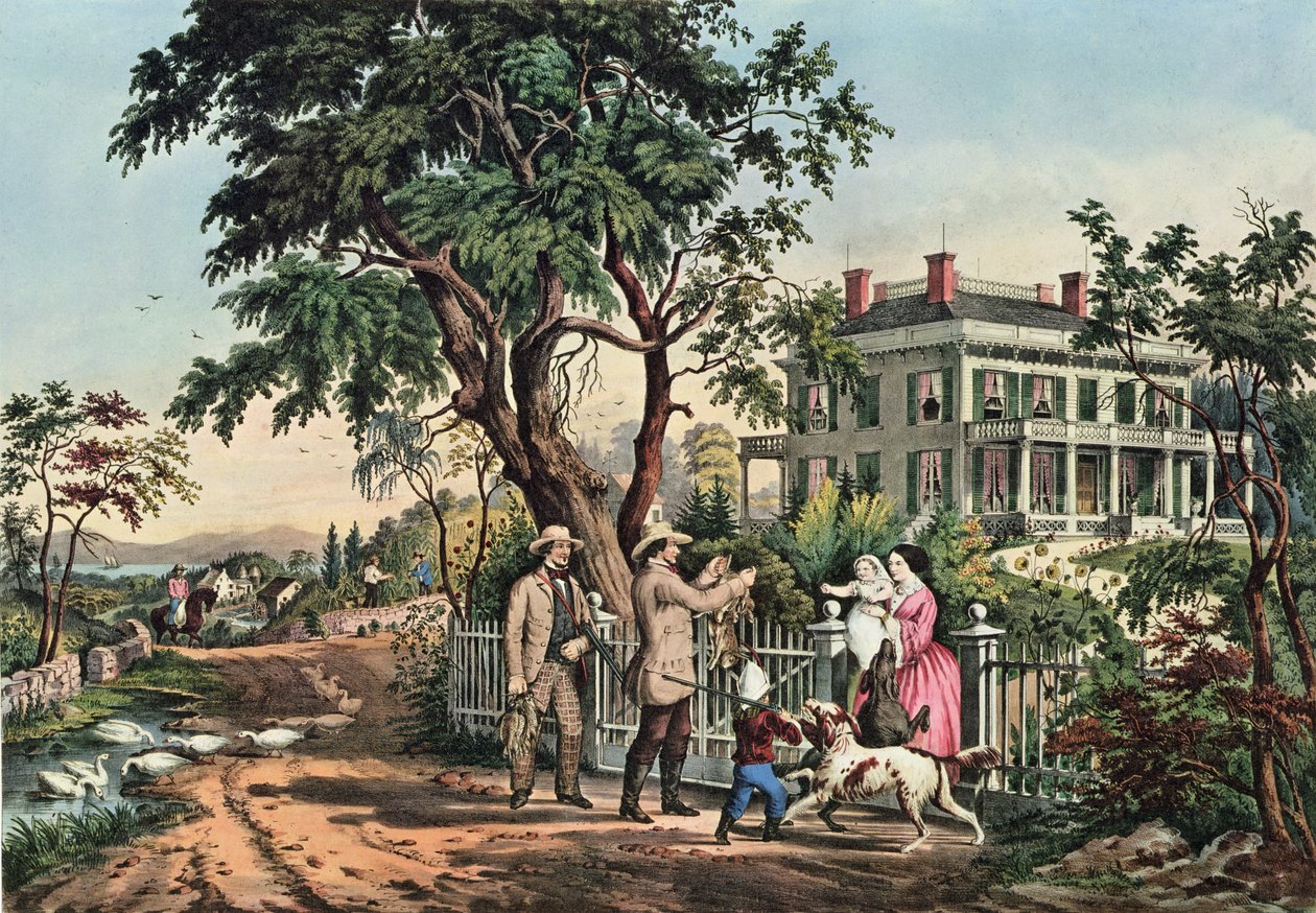 Vida no campo americano - tarde de outubro de 1855 de N. and Ives, J.M. Currier