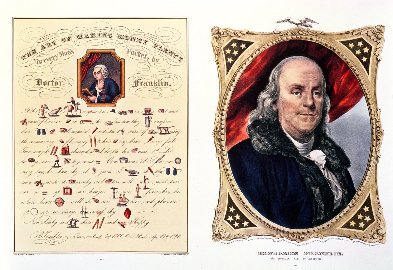 Benjamin Franklin (1706-90) 1847 (ver também 210044) de N. and Ives, J.M. Currier