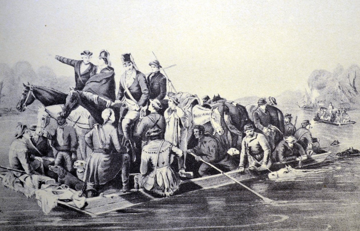 Currier & Ives Ilustração do século XIX. Marions Brigade cruzando o rio Pedee, SC 1778 de N. and Ives, J.M. Currier