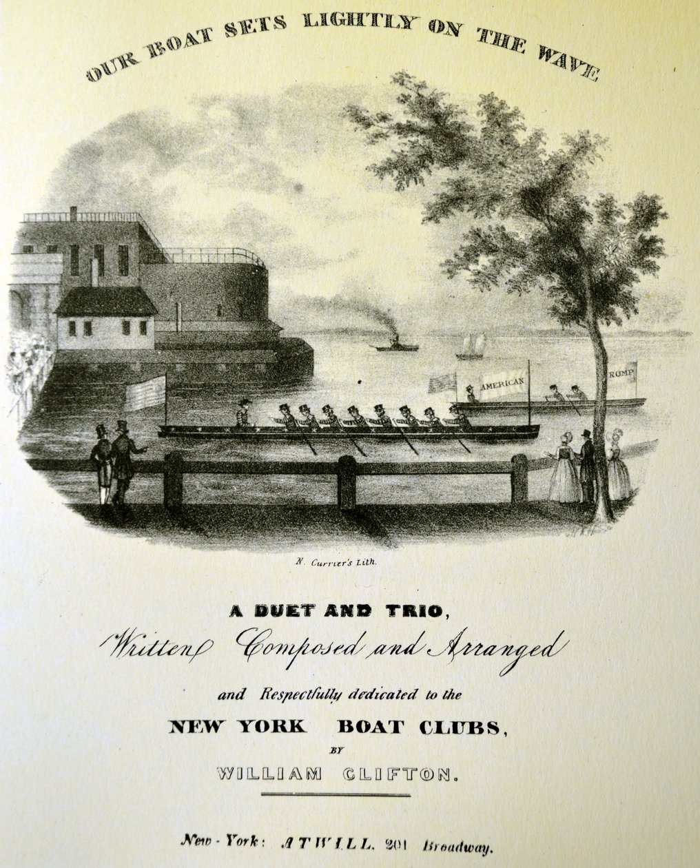 Currier & Ives Ilustração do século XIX. Nosso barco define levemente a onda de N. and Ives, J.M. Currier