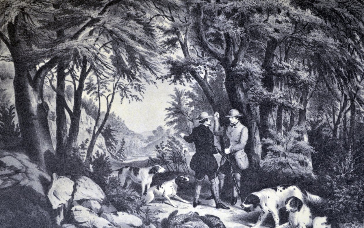 Currier & Ives Ilustração do século XIX. Tiro de perdiz de N. and Ives, J.M. Currier
