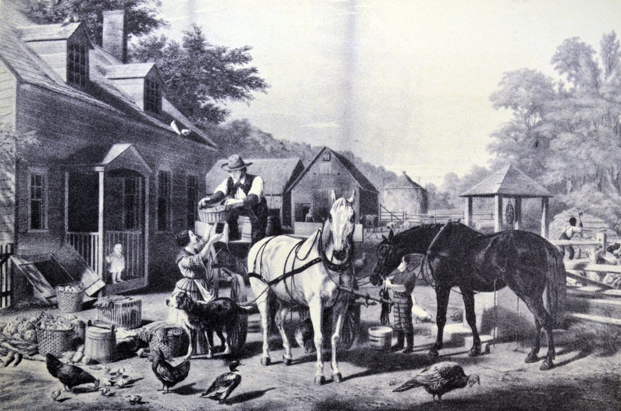 Currier & Ives Ilustração do século XIX. Preparando para o mercado de N. and Ives, J.M. Currier