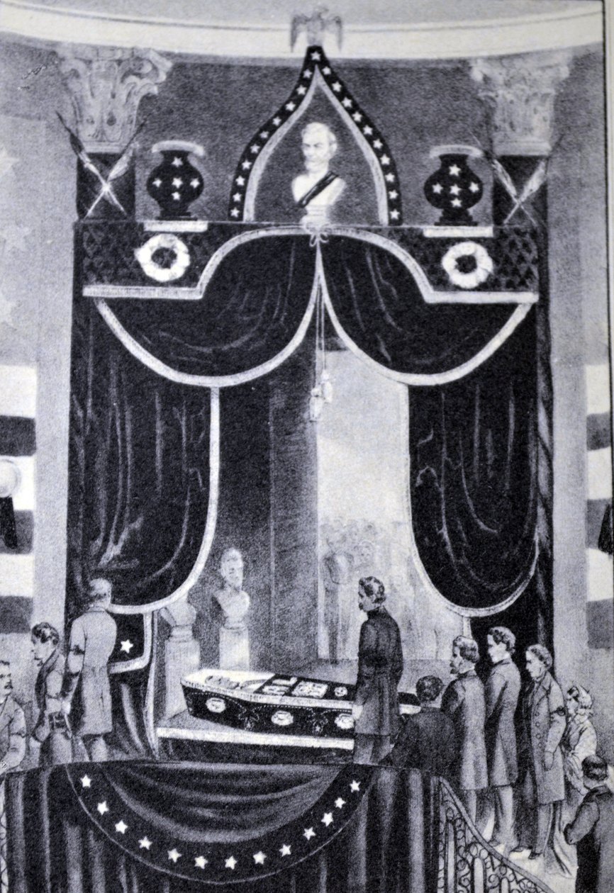 Currier & Ives Ilustração do século XIX. O corpo do presidente mártir, Abraham Lincoln de N. and Ives, J.M. Currier