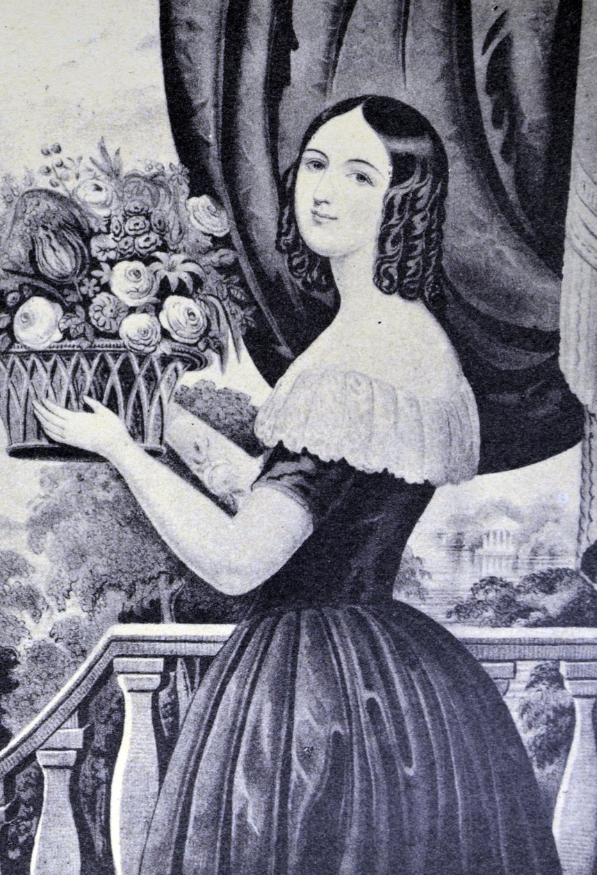Currier & Ives Ilustração do século XIX. A menina de flor de N. and Ives, J.M. Currier