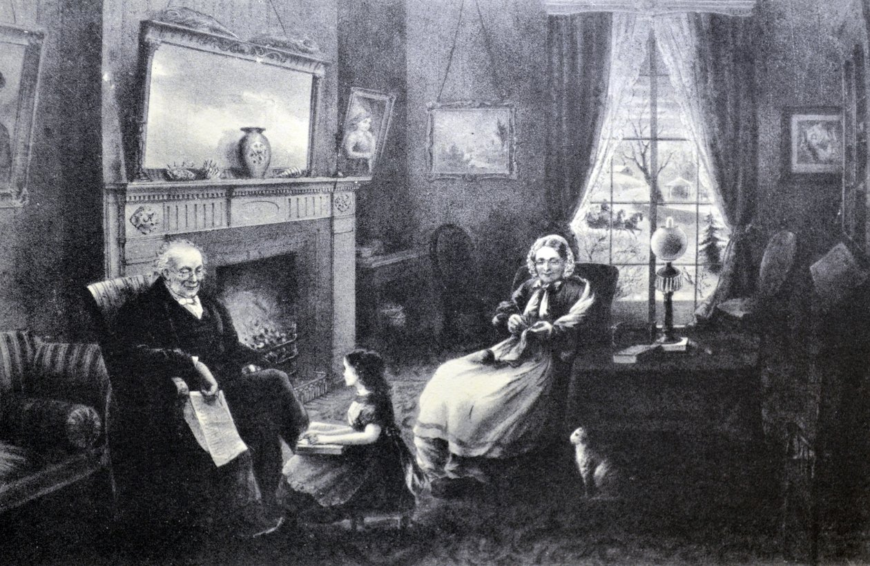 Currier & Ives Ilustração do século XIX. As quatro estações da vida: velhice, a época do descanso de N. and Ives, J.M. Currier