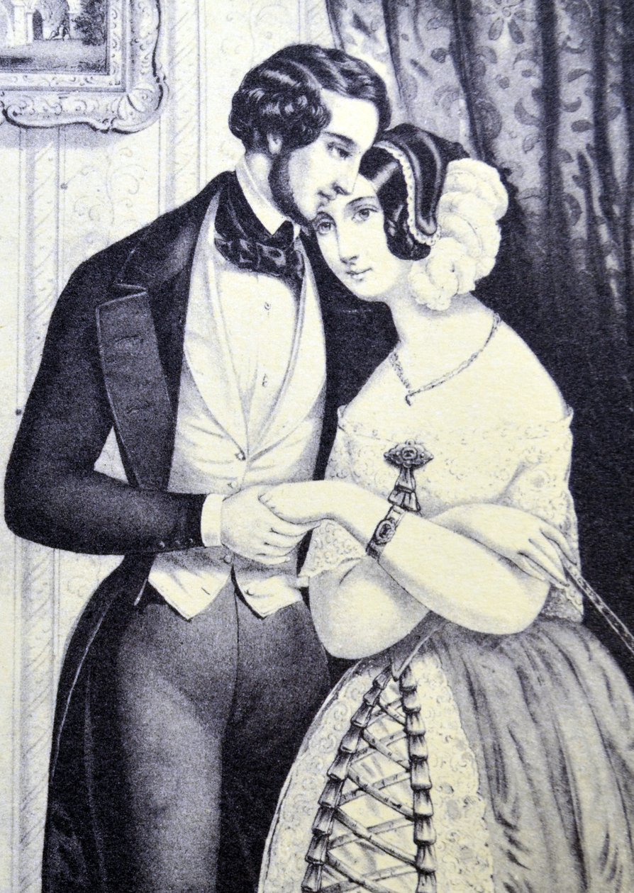 Currier & Ives Ilustração do século XIX. A reconciliação dos amantes de N. and Ives, J.M. Currier