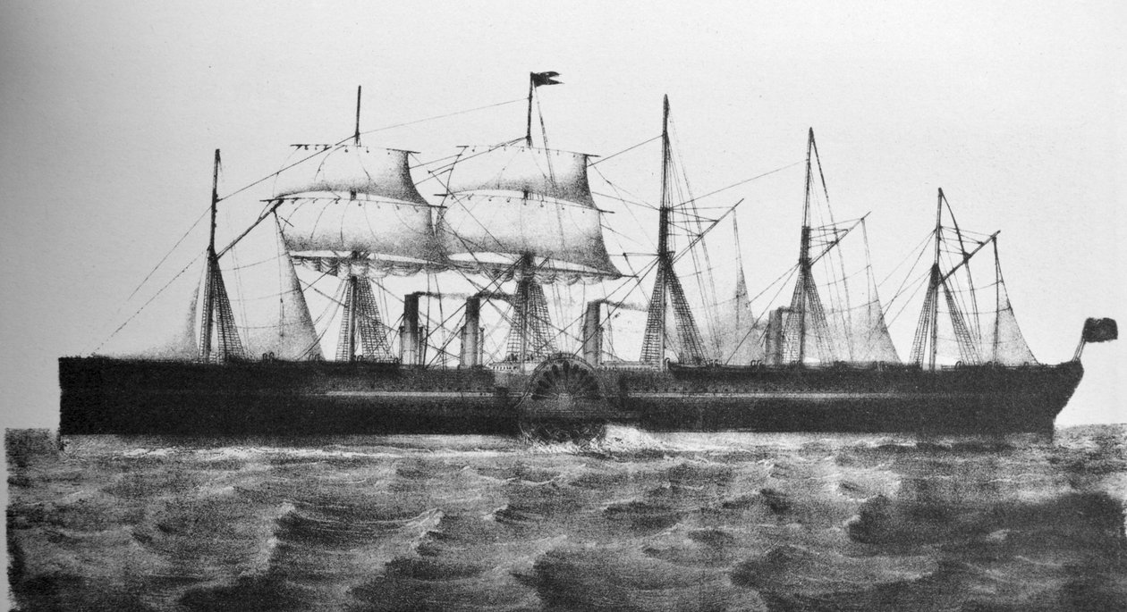 Currier & Ives Ilustração do século XIX. O navio a vapor de ferro Mamute Great Eastern. de N. and Ives, J.M. Currier
