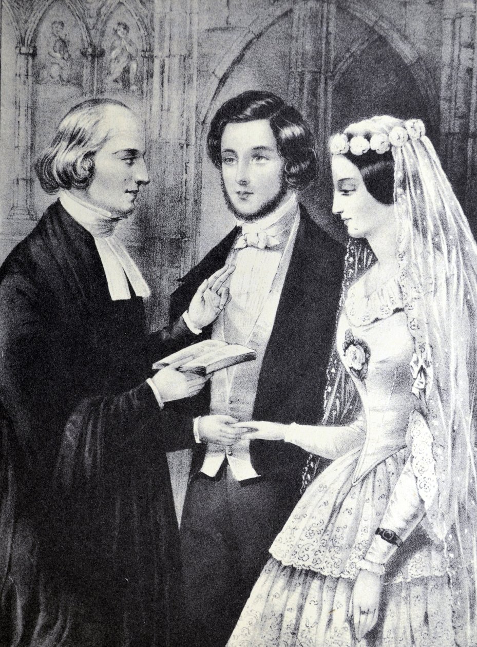 Currier & Ives Ilustração do século XIX. O casamento de N. and Ives, J.M. Currier