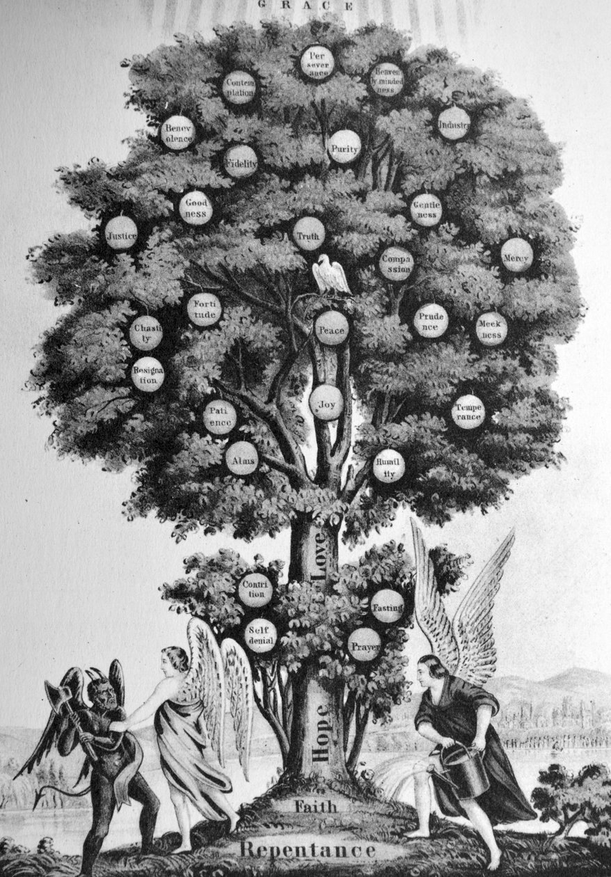 Currier & Ives Ilustração do século XIX. A árvore da Vida. O cristão de N. and Ives, J.M. Currier