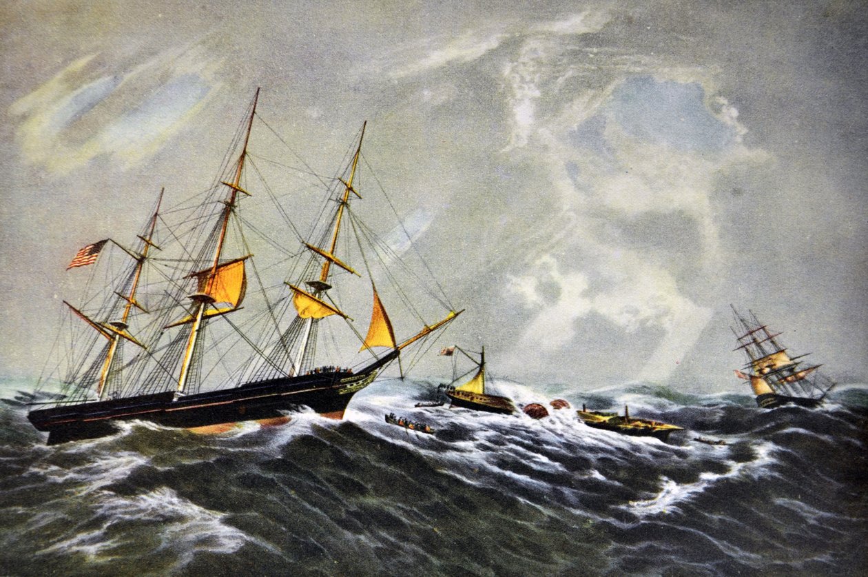 Currier & Ives Ilustração do século XIX. O Naufrágio do Navio a Vapor San Francisco de N. and Ives, J.M. Currier