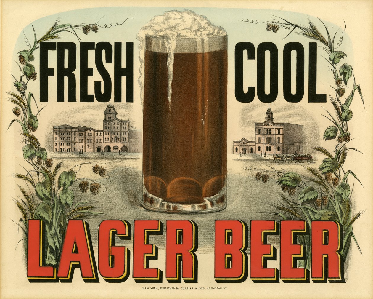 Cerveja de cerveja fresca, (litografia) de N. and Ives, J.M. Currier