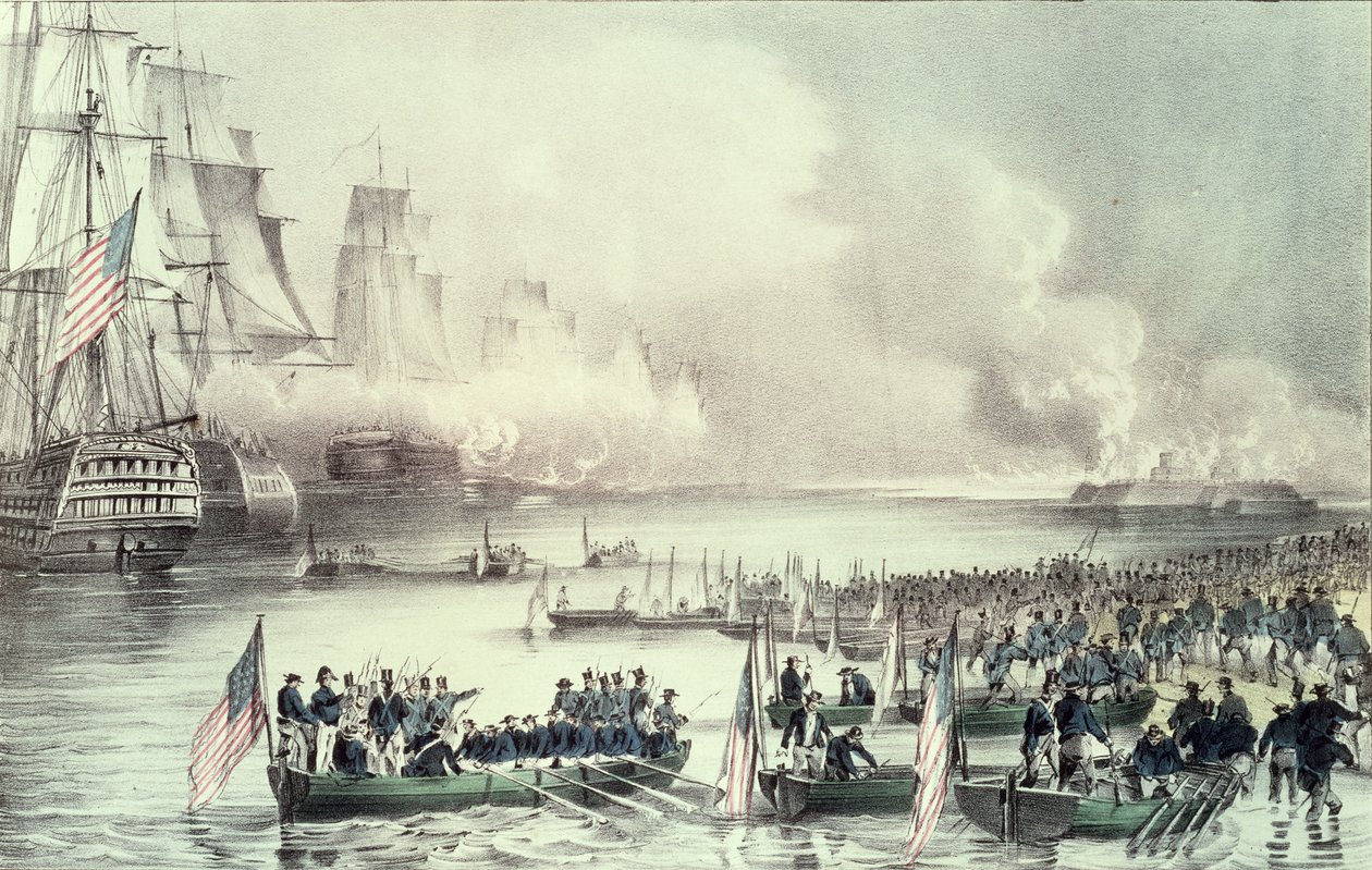 Aterrissagem da Força Americana em Vera Cruz, sob General Scott, março de 1847 de N. and Ives, J.M. Currier