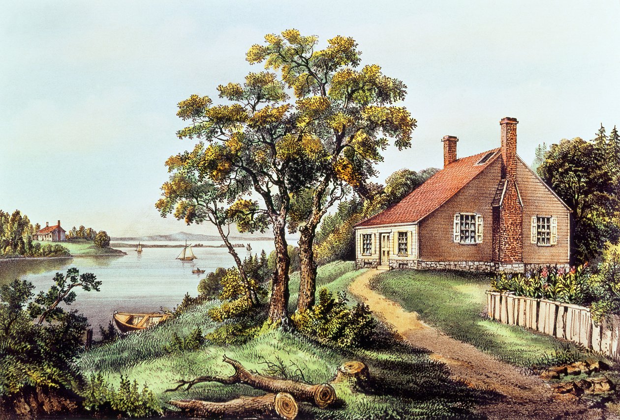 O local de nascimento de Washington em Bridges Creek, Westmoreland Co. Va de N. and Ives, J.M. Currier