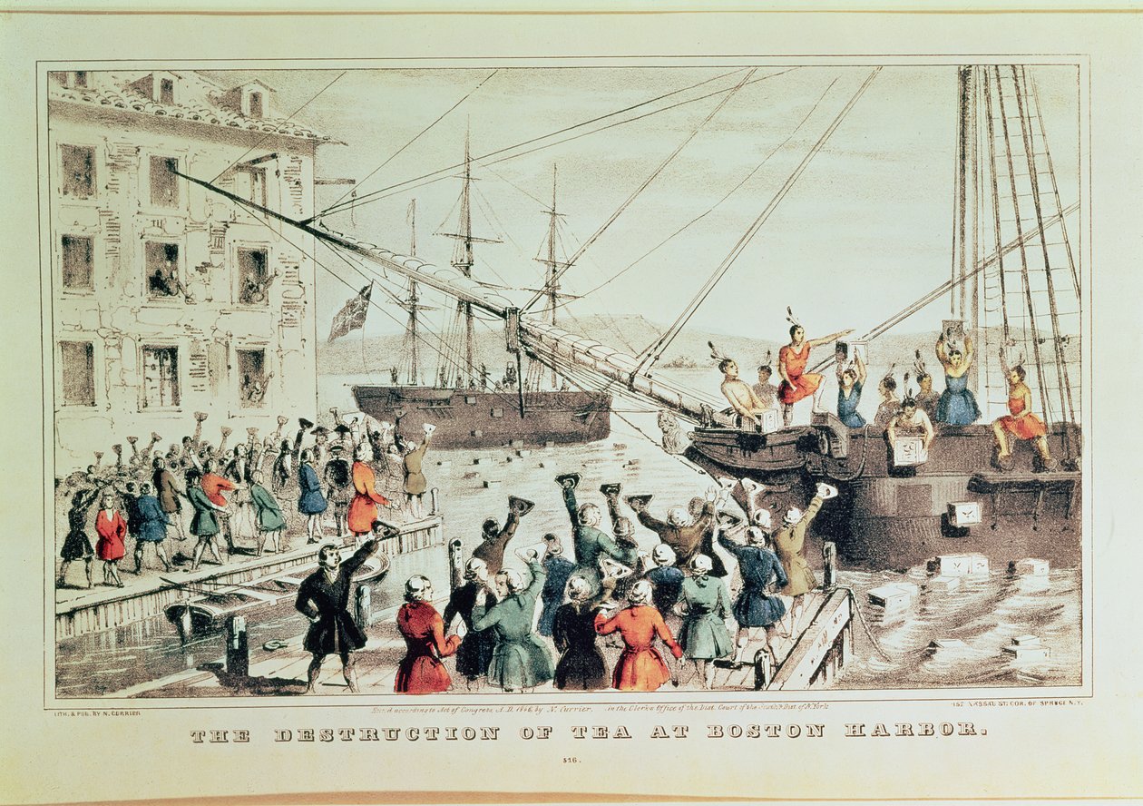 O Boston Tea Party, 1846 (impressão) de N. and Ives, J.M. Currier