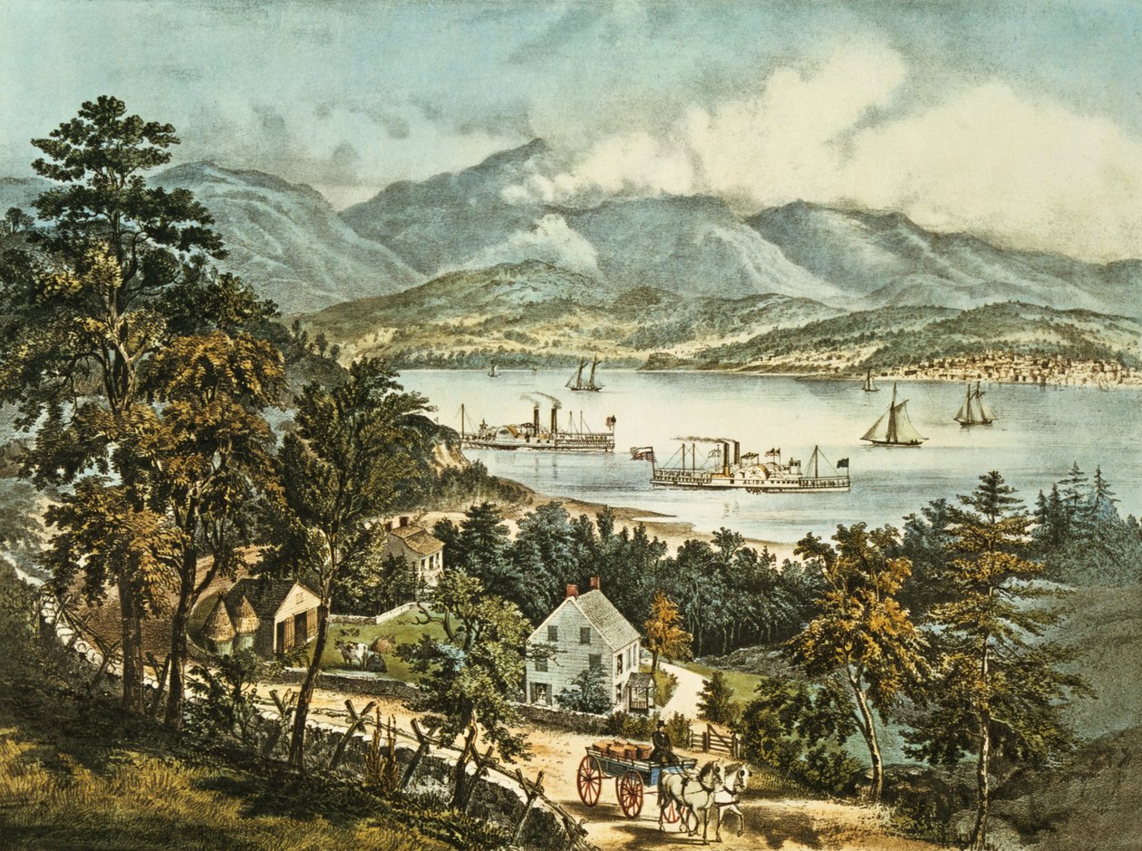 As montanhas de Catskill da costa oriental do Hudson de N. and Ives, J.M. Currier