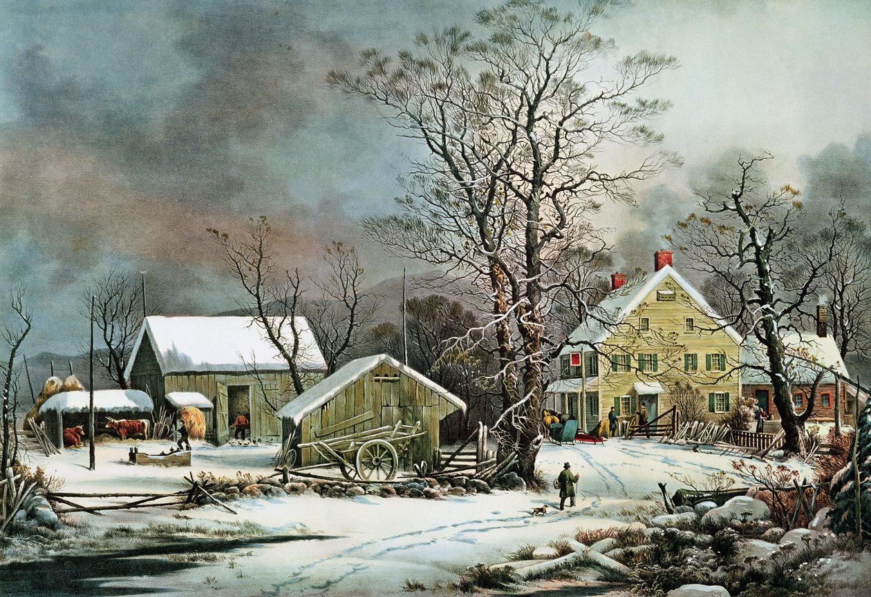 Inverno no país - uma manhã fria, Nova Inglaterra de N. and Ives, J.M. Currier