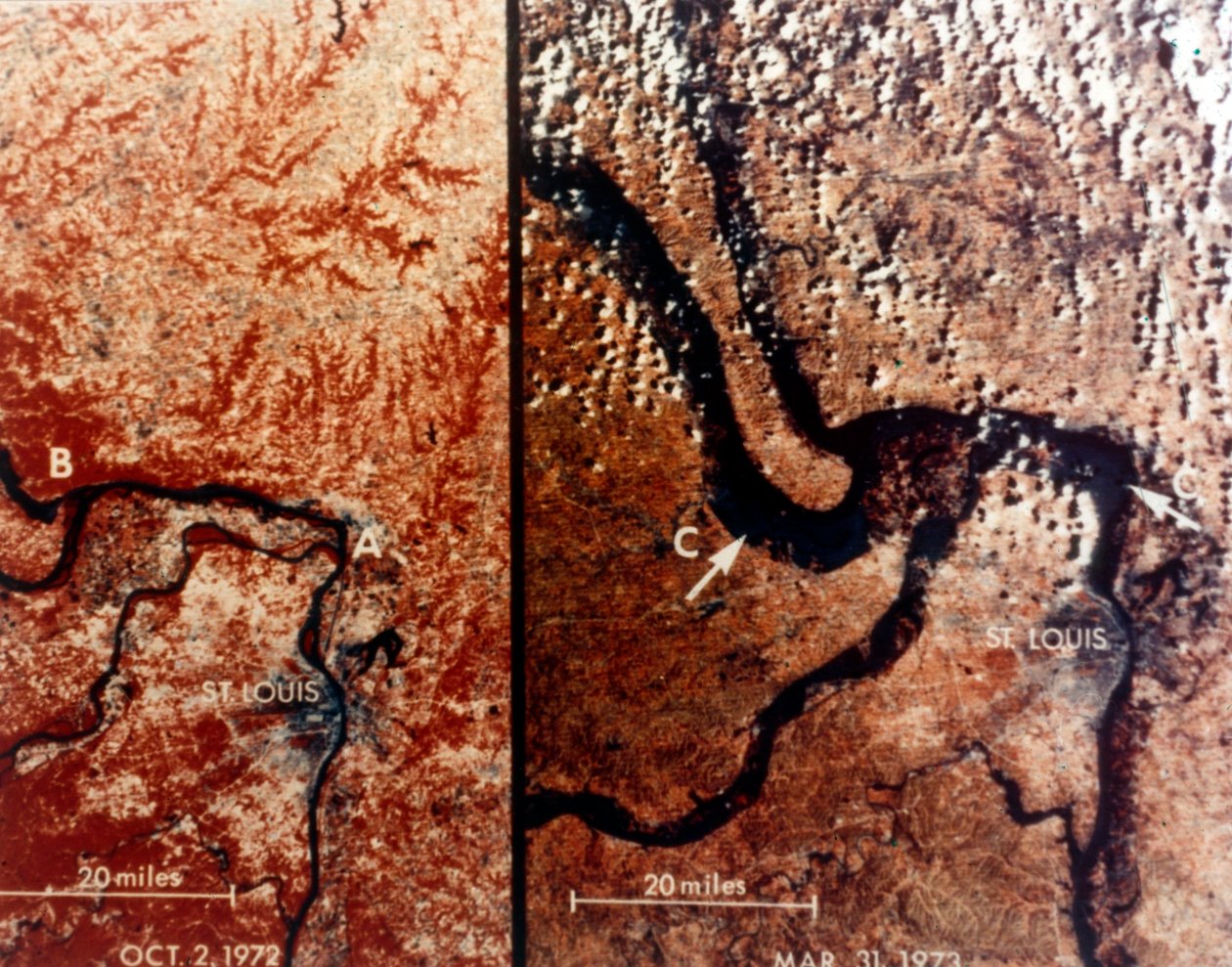 Terra vista do espaço - o rio Mississippi e St Louis, EUA, década de 1980. de NASA Images