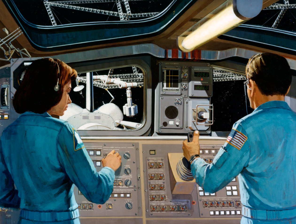 Dentro de uma estação espacial futurista, c1970s. de NASA Images