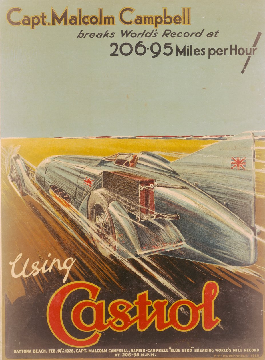 Cartaz publicitário Castrol, com Bluebird, 1928 de NF Humphries
