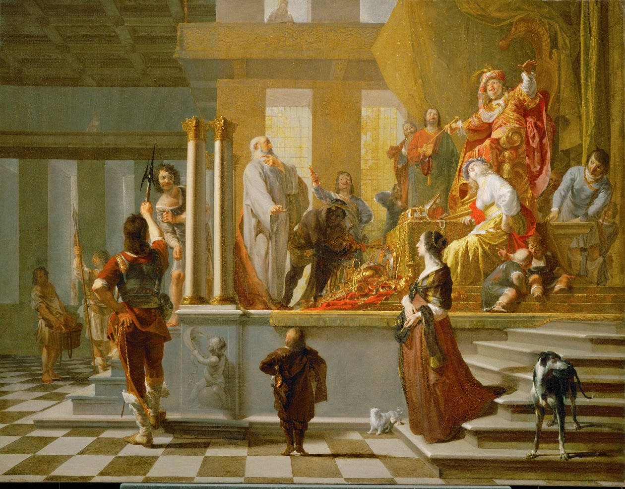 Creso mostra os seus tesouros a Sólon de N. & Hondecoeter G. G. de (1604-53) Knuepfer