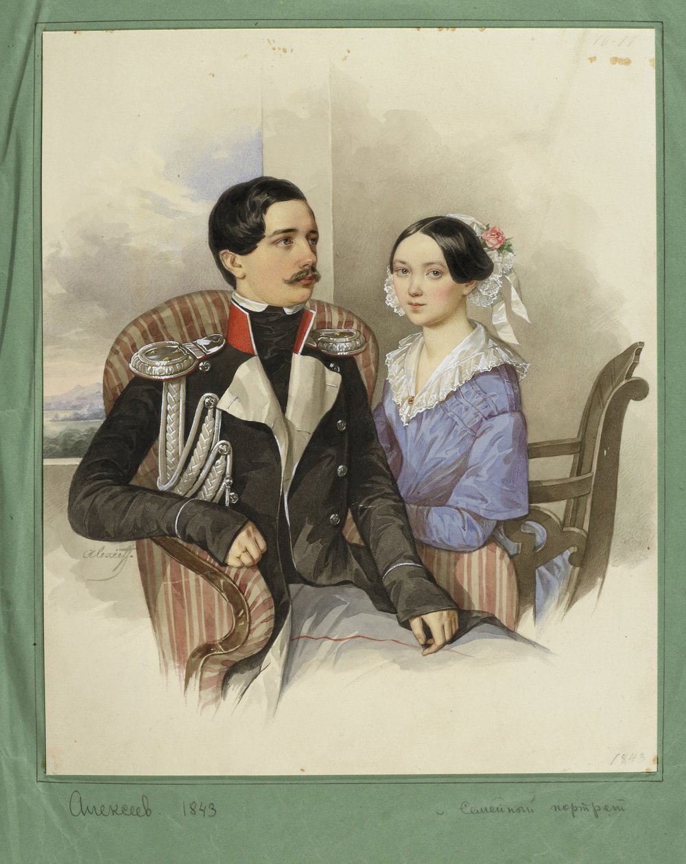 Retrato do Conde Jakov Karlovich Sievers 1818-1865 e da Condessa Vera Mikhaylovna 1818-1865, 1843 de N. M. Alexeyev